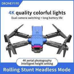 Drones F190 Drone 4K HD Camera Folding Drone Aerial Photography Fixed Height Quadcopter Colorful Lighting Toy Remote Control Aircraft ldd240313