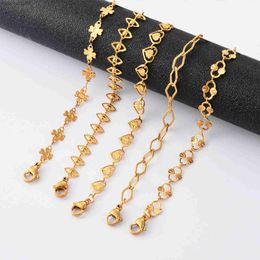 Bangle 304 Stainless Steel Bracelets Handmade Geometric Link Chain Bracelet For Women Jewellery Gold Colour Daily Gifts 18cm Long 1 PieceL2403