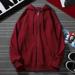 Casual Womens/Mens Sweatshirts Oversized Hooded Zipper Coats Spring Autumn Jackets Red Wine Hoodies jp175 240313