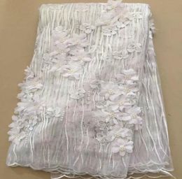 5 Yardspc Beautiful white flower design african mesh lace match beads french net lace fabric for dress JY3018287994