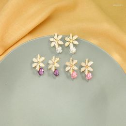 Dangle Earrings BALANBIU Unique Resin Flower Drop For Women Luxury Zircon Gold Color Brass High Quality Fashion Jewelry
