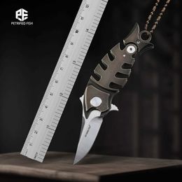 Camping Hunting Knives Fossil Fish PF900 M390 Steel Blade Folding Titanium Handle Outdoor Hunting Pocket Knives EDC Tool 240315