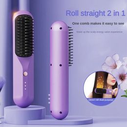 2 in 1 Wireless Hair Straightener Hair Curler Comb Dryer and Straightening Brush 2600mAh Hair Styling Appliance Hair Crimper 240306