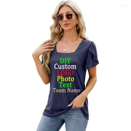 Women's T Shirts 2024 Europe The United States Spring Summer Fashion Simple Square Collar Flower Sleeve Printed Loose T-Shirt Custom LOGO