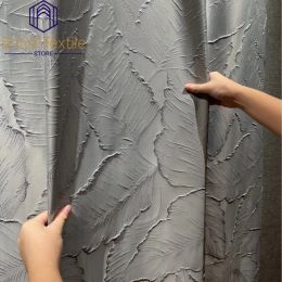 Curtains Modern High Precision Gray Thread Jacquard Beige 3D Leaves Curtains for Living Room Bedroom Dining Luxury Window Blackout Custom