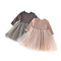 Clothing Sets 0-3Years Toddler Baby Girl Autumn Dress Long Sleeve Solid O-Neck Lace Patchwork 2Styles