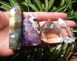 4 pcs natural Citrine Dream Amethyst Clear Labradorite QUARTZ CRYSTAL WAND POINT HEALING gemstone CRYSTAL points5843708