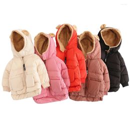 Down Coat Baby Winter Thick Warm Quilted Jacket Fleece Hooded Puffer With Bear Ear Ski Outwear Girls Boys Pockets Snowsuit