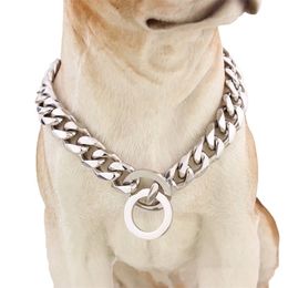 Strong Silver Titanium Steel Slip Dog Collar Metal Dogs Training Pet Chain Choke Collar For Large Dogs Pitbull Bulldog LJ201113260r