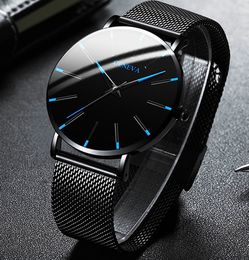 Minimalist Men Fashion Ultra Thin Watches Simple Men Business Stainless Steel Mesh Belt Quartz Watch relogio masculino