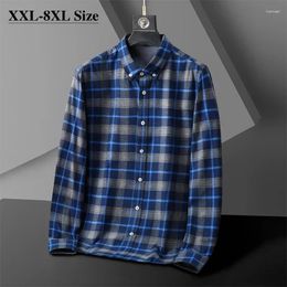 Men's Casual Shirts Luxury For Men 2024 Autumn Classic Style Brushed Plaid Long Sleeve Male Brand Oversize 5XL 6XL 7XL 8XL