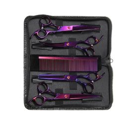 7 Purple Professional 6PCS Pet Grooming Scissors Shears Kit Dog Hair Curved Trimmer Pet Hairdressing Beauty Accessories256g