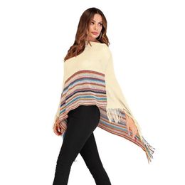 Scarves Spring Women's Luxury Knitted Poncho Cape Designer Pullover Sweaters Irregular Cloak Tassel Femme Autumn Striped Shaw172B