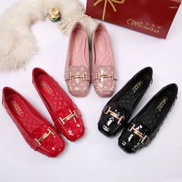 Casual Shoes Sewing Shallow Slip On Moccasins Women Pregnant Metal Decoration Square Toe Loafers Ladies Driving Flats