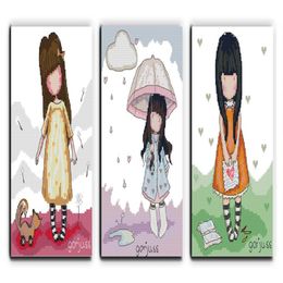 Triple lovely girls home decor painting Handmade Cross Stitch Embroidery Needlework sets counted print on canvas DMC 14CT 11CT339h