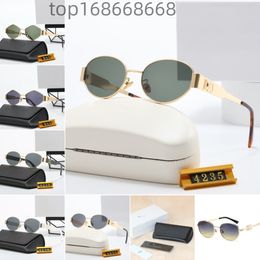 Womens Triomphe Oval Frame Sunglasses 943 4235 4236 man Metal Mirror Legs Green Lens designer Sunglasses Retro Small Round Frame Sexy Little Women With box