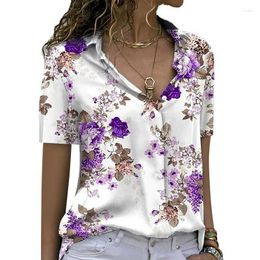 Women's Blouses Summer Flower Floral 3D Print Shirts Women Short Sleeve Shirt Harajuku Button Tops Oversized Elegant Blouse Woman Girls