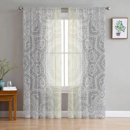 Shutters Tulle Curtains Mandala Pattern Gradient Boys And Girls Bedroom Sheer Hanging Curtain Living Room Kitchen Gauze Curtain
