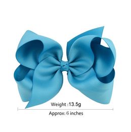 6Inch Kids Colourful Big Hair Bow Solid with Clip Boutique Solid Grosgrain Hairpins Hair Accessories Hairclips