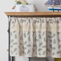 Curtains Nordic Style Short Curtains Solid Cotton Linen Lace Hem Half Tulle Curtain Wine Cabinet Door Kitchen Window Small Curtains