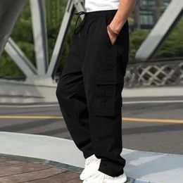 Men's Pants Men Cargo Streetwear With Drawstring Waist Multiple Pockets For Comfortable Stylish Everyday Wear