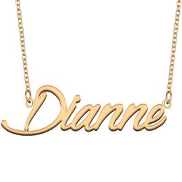 Dianne Name Necklace Custom Nameplate Pendant for Women Girls Birthday Gift Kids Best Friends Jewellery 18k Gold Plated Stainless Steel