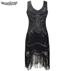 Women Party Robe Femme 1920s Great Gatsby Flapper Sequin Fringe Midi Vestido Summer Art Deco Retro Black Dress Q1904171335293