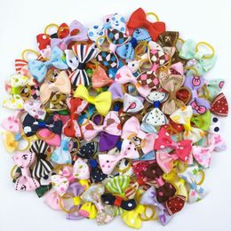 100 pieces lot Cute Ribbon Pet Grooming Accessories Handmade Small Dog Cat Hair Bows With Elastic Rubber Band 121 Colors Q1206289f