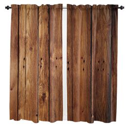 Curtains Brown Planks Retro Wood Grain Window Curtains for Living Room the Bedroom Home Interior Room Decoration Drapes Kitchen Curtains