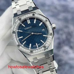 Iconic Ladies' AP Wrist Watch Royal Oak Series 77451ST Blue Plate Original Diamond Set Steel Womens Watch 50th Anniversary Commemorative 34mm Diameter Guarantee