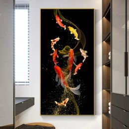 Calligraphy Golden Koi Fish Feng Shui Carp Pictures Canvas Painting Wall Art For Living Room Modern Gallery Interior Home Decor NO FRAME