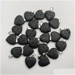 Charms High Quality Heart Star Cross Lava Stone Pendant Hexagon Water Drop Volcanic Rock Necklace For Making Jewelry Charm Delivery Dhtcd