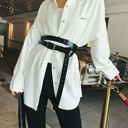 Belts European American Genuine Leather Belt Personality Waist Wide Black Belt Tie-in Shirt Long Waist Belt ldd240313