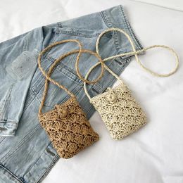 Waist Bags Fashion Woven Straw Crossbody Phone Bag Summer Boho Beach Hollow Rattan Shoulder Messenger Vacation Shopper Handbag Purse