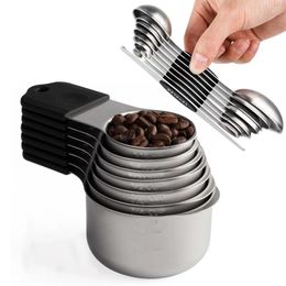 Measuring Tools Cups And Spoons Set: 18/8 Stainless Steel 16 Pieces Metal Stacking Kitchen Baking Cooking Food Measure Set