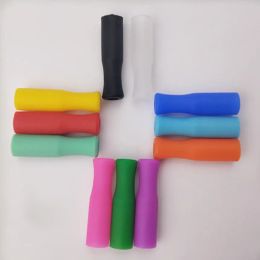 6 mm paslanmaz çelik içme pipetleri için yeniden kullanılabilir silikon saman sepetleri 11 renk stok gıda sınıfı silikon saman ipuçları