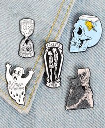 Your Life Hourglass Enamel Pins Ghost Skeleton Fish Tank Skull Badge Brooch Bag Denim Shirt Lapel Pin Gothic Cat Jewelry Gift2699529