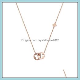 Pendant Necklaces Clover Necklace Womens Hollow Designer Jewellery Rose Gold Chain 45Cm Titanium Steel Double Rings Buckle Simple Mode Otsh0