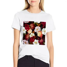 Women's Polos Antique Midnight Botanical Flower Rose Night Garden T-shirt Aesthetic Clothing White T-shirts For Women