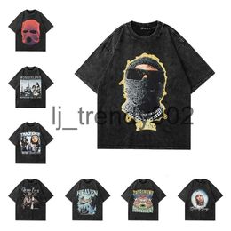 TKPA Mens T Shirts Y2K Clothing American Graphic Tide Brand Retro Wash Do Old Loose Short Sleeve T-shirt Womens Hip Hop Streetwear eu