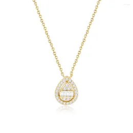 Pendants In Necklaces Cross Ankh Chain Water-drop Shaped Pendant Women Necklace Luxury Elegant Silver 925 Clear Cz
