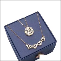 Pendant Necklaces Zircon Lucky Four-Leaf Clover Necklace Women Magnet Heart Clavicle Chain Charm Wedding Jewellery Anniversary Gift Dr Ot6Vh