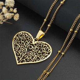 Pendant Necklaces Aesthetic Love Heart Tree of Life Hollow Pendant Necklace for Women Stainless Steel Gold Color Bead Chain Jewelry collar N7173S1L242313