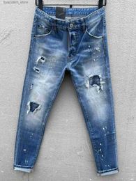 Men's Jeans mens denim jeans black ripped pants fashion skinny broken style bike motorcycle rock revival jean L240313