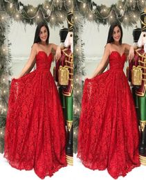 Red Lace Beaded Elegant Formal Evening Dresses 2021 Strapless Open Back Ruched Red Carpet Dress Prom Dresses Long Cheap Formal Gow8371389