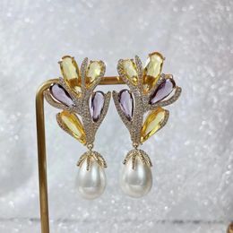 Dangle Earrings SENYU Luxury Lady's Cubic Zirconia Drop Earring High Quality Water Pearl Dangling Fashion Jewellery Anniversary Gifts