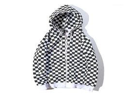 Men039s Hoodies Sweatshirts 2021 Kpop Black White Checkerboard Plaid Women Zipper Hoodie Sweatshirt Harajuku Streetwear Men O9718721