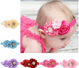 Mix Colour Hair Bows Rose Flower Baby Headband Rhinestone For Kids Hair Band Elastic Children Headdress Accessory Head Wrap Girl Ch8473036