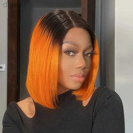 Synthetic Wigs Lace Wigs Straight Wigs Orange Colour Lace Closure Hair For Women Blonde Coloured Straight hair Wig ldd240313