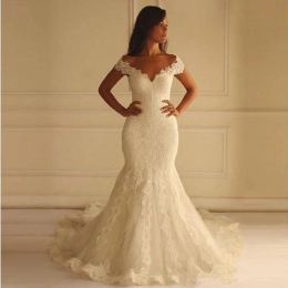 Fora dos ombros sereia vestidos de casamento feminino medidas vestidos de novia sexy rendas apliques vestidos de casamento